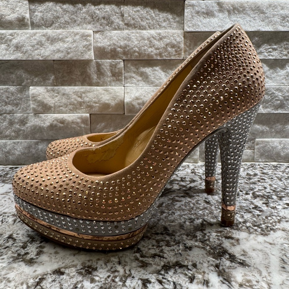 Gianni Bini Tan Studded Platform Heels - Picture 4 of 5